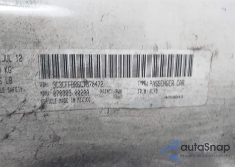 2012 Fiat 500 Sport из США, поврежденный, VIN 3C3CFFBR6CT370472